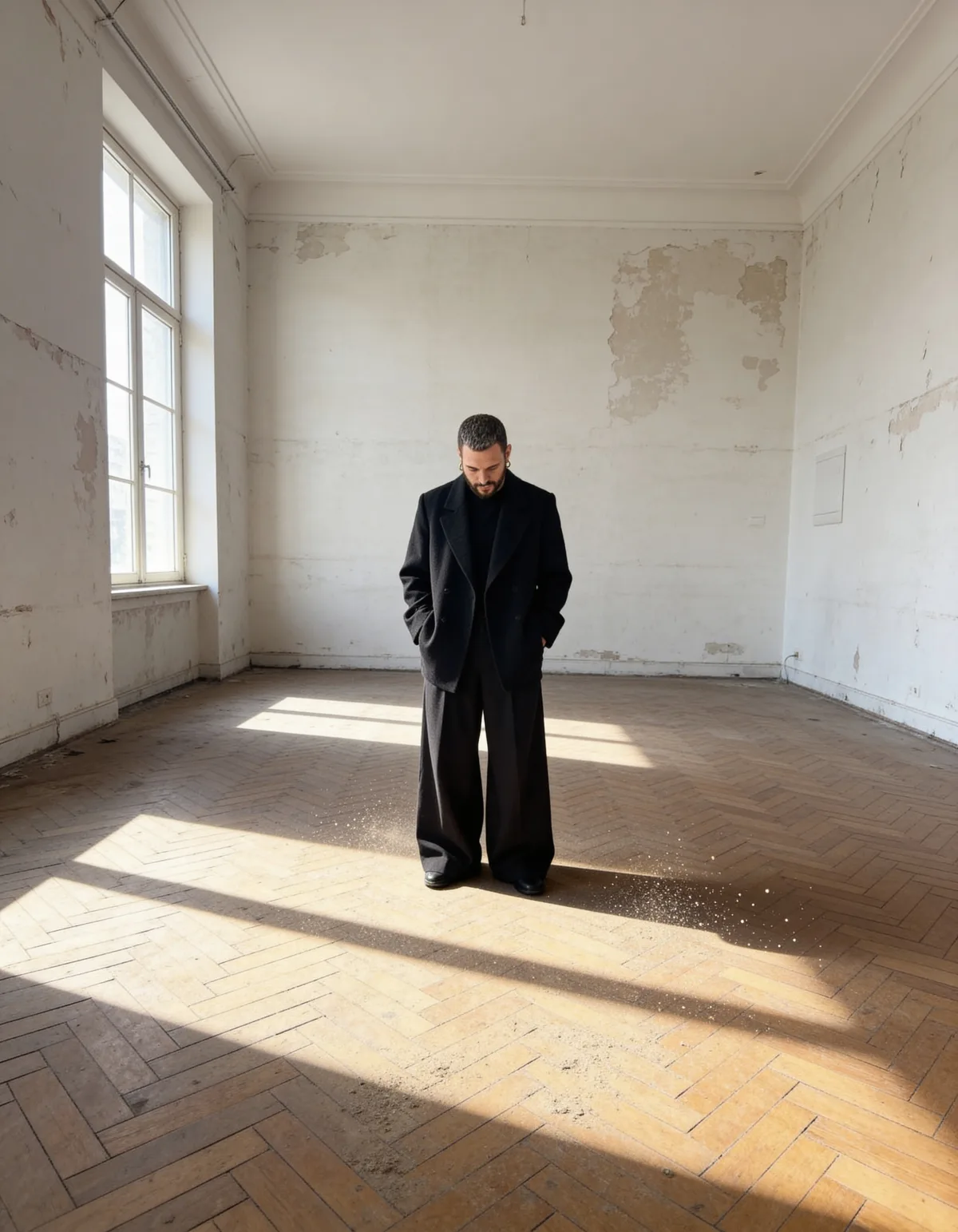 Rosario Canale in an empty sunlit room